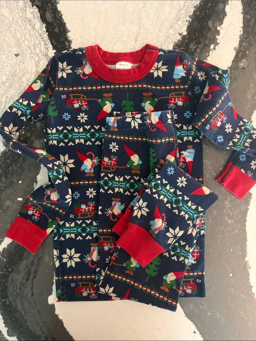 Hanna Andersson Navy Holiday Gnome Long Sleeve Tee with Red Trim